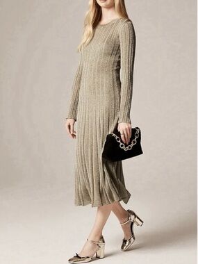 J.Crew NWT Rib-knit flare midi dress with Lurex metallic threads M & L Sand